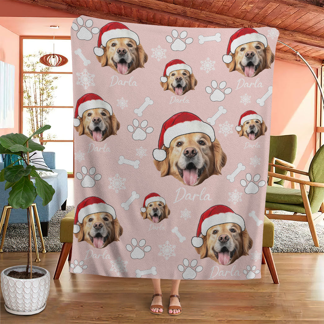 Personalized Pet Dog Cat Photo And Name Christmas Custom Soft Blanket