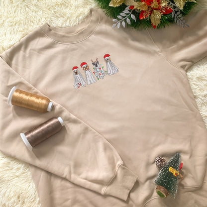 Embroidered Dog Ghost Christmas Hoodie Sweatshirt T-Shirt