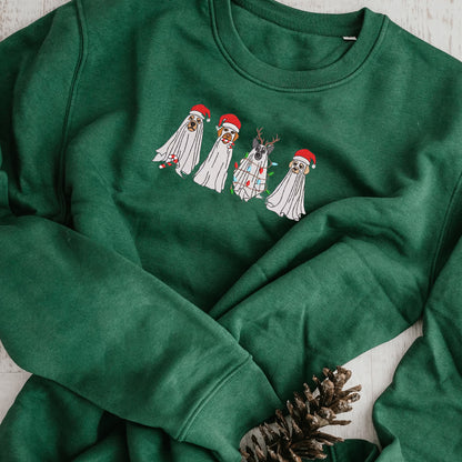 Embroidered Dog Ghost Christmas Hoodie Sweatshirt T-Shirt