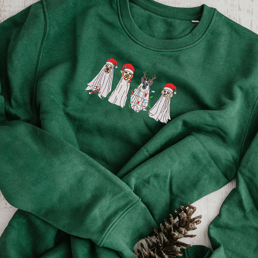 Embroidered Dog Ghost Christmas Hoodie Sweatshirt T-Shirt