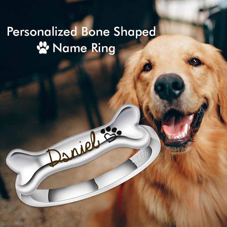 Personalized S925 Silver Bone Shaped Name Ring