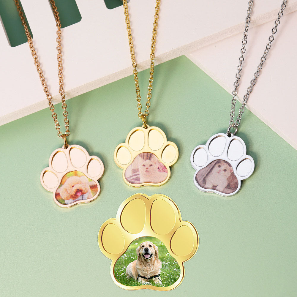 Personalized Pet Footprint Photo Necklace