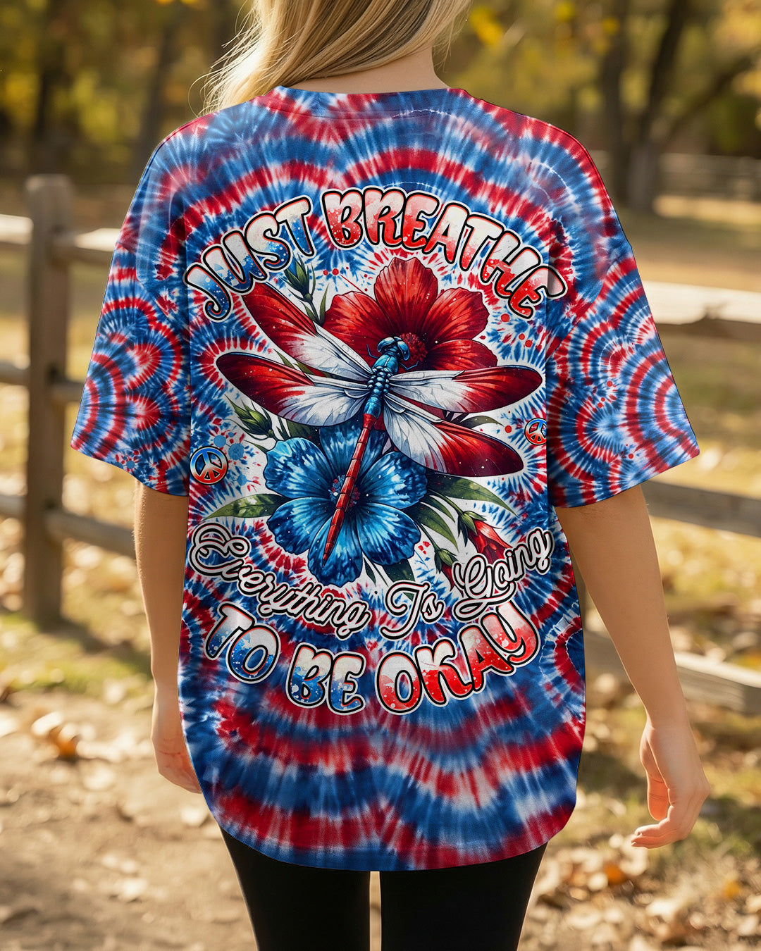 JUST BREATHE DRAGONFLY RED WHITE & BLUE SWIRL ALL OVER PRINT - TLHG0304262