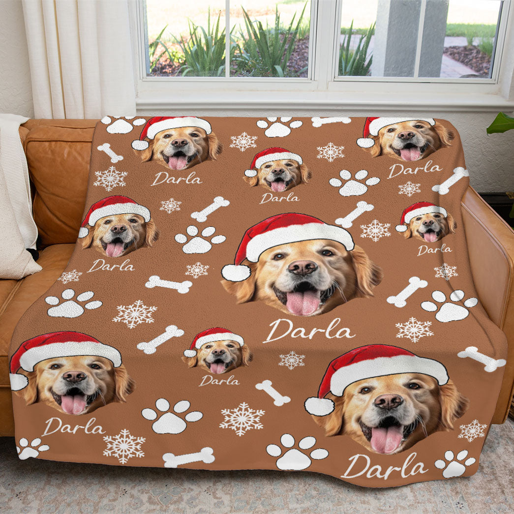 Personalized Pet Dog Cat Photo And Name Christmas Custom Soft Blanket