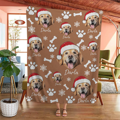 Personalized Pet Dog Cat Photo And Name Christmas Custom Soft Blanket