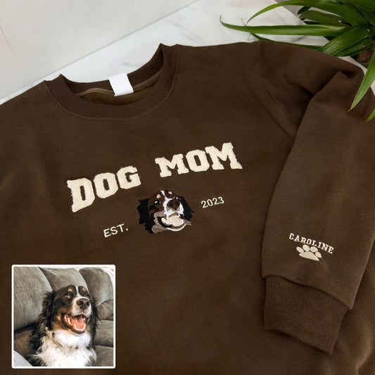 Mother's Day Dog Mom Photo Personalized Fleece Fabric Embroidered EST Name Hoodie Sweatshirt T-Shirt
