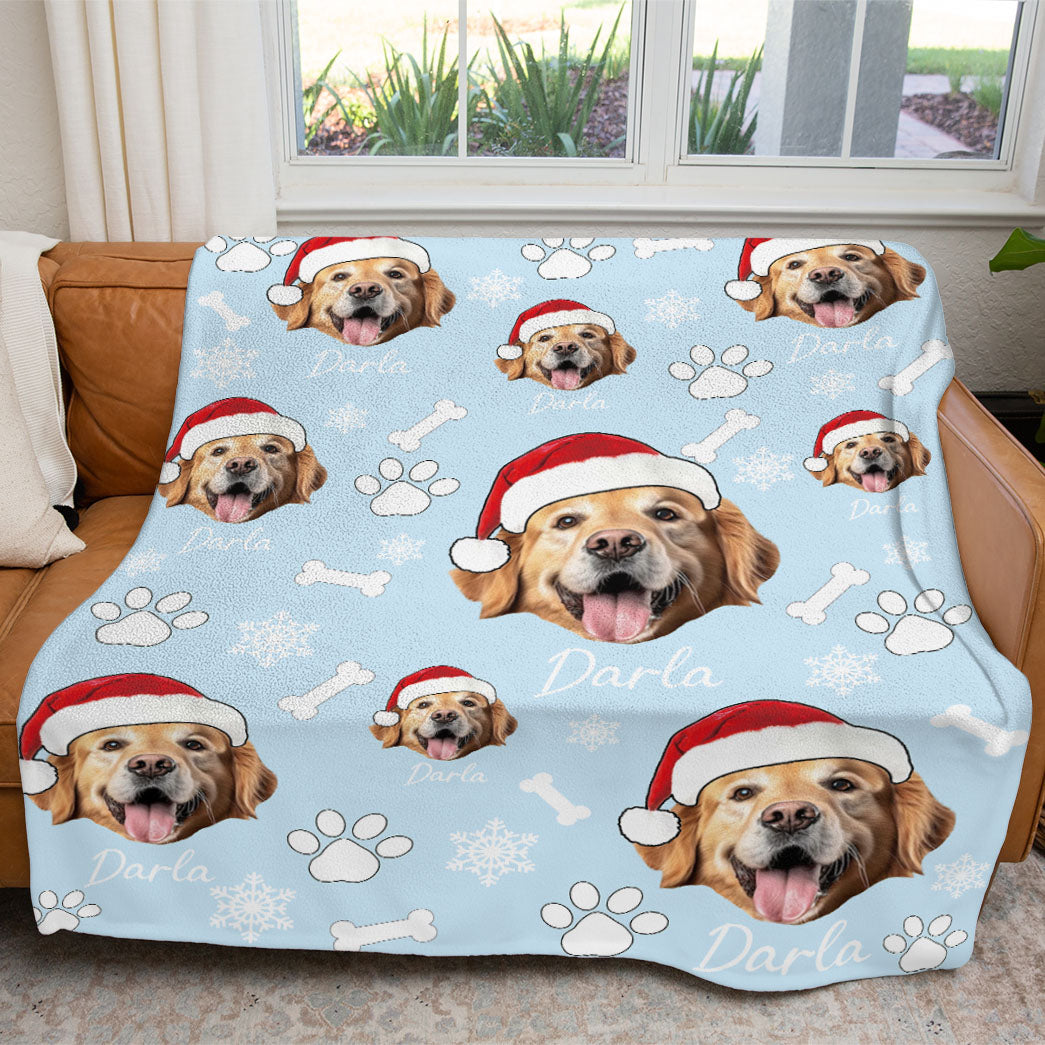 Personalized Pet Dog Cat Photo And Name Christmas Custom Soft Blanket