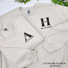 Load image into Gallery viewer, Valentine Embroidered Custom Names &amp; Date Couple Hoodie Sweatshirt T-shirt
