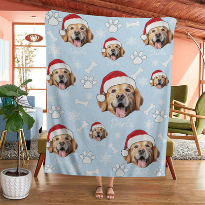 Personalized Pet Dog Cat Photo And Name Christmas Custom Soft Blanket