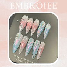 Load image into Gallery viewer, Blue Pink Hand-painted Press On Nails
