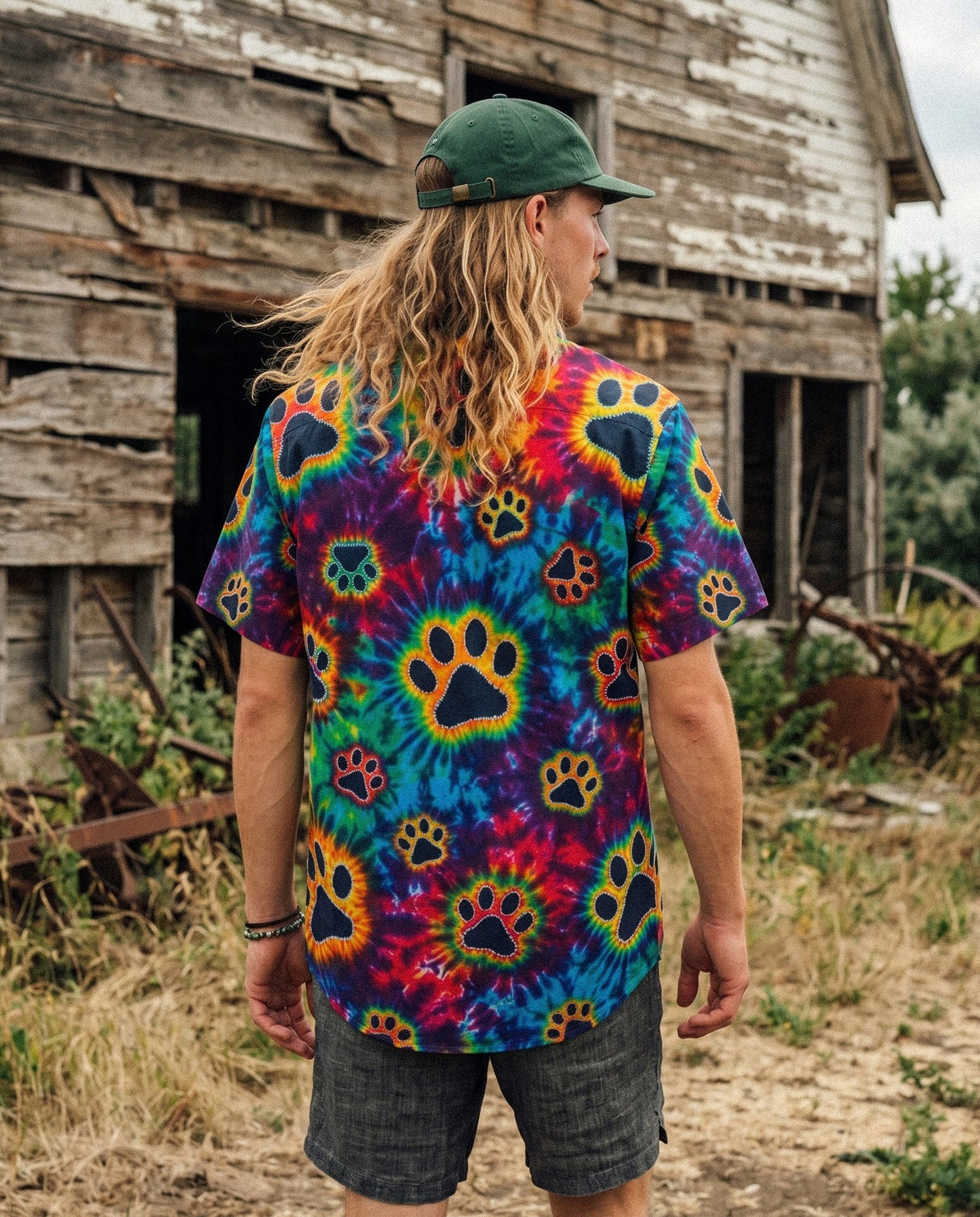 COLORFUL BURST PAW PRINT BUTTON-DOWN COLLAR SHIRT - KMTM0206263