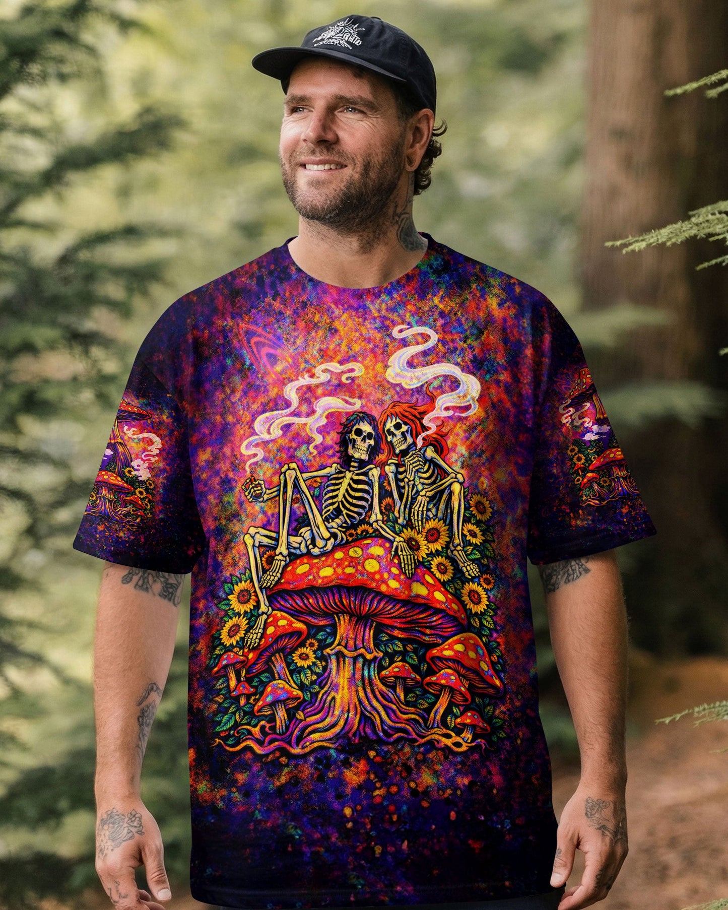 PSYCHEDELIC SKELETON SUNFLOWER MUSHROOM ALL OVER PRINT  - TLTW2104261