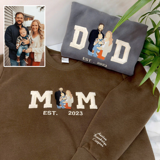 Father's Day Mother's Day Photo Personalized Fleece Fabric Embroidered DD MM Hoodie Sweatshirt T-Shirt