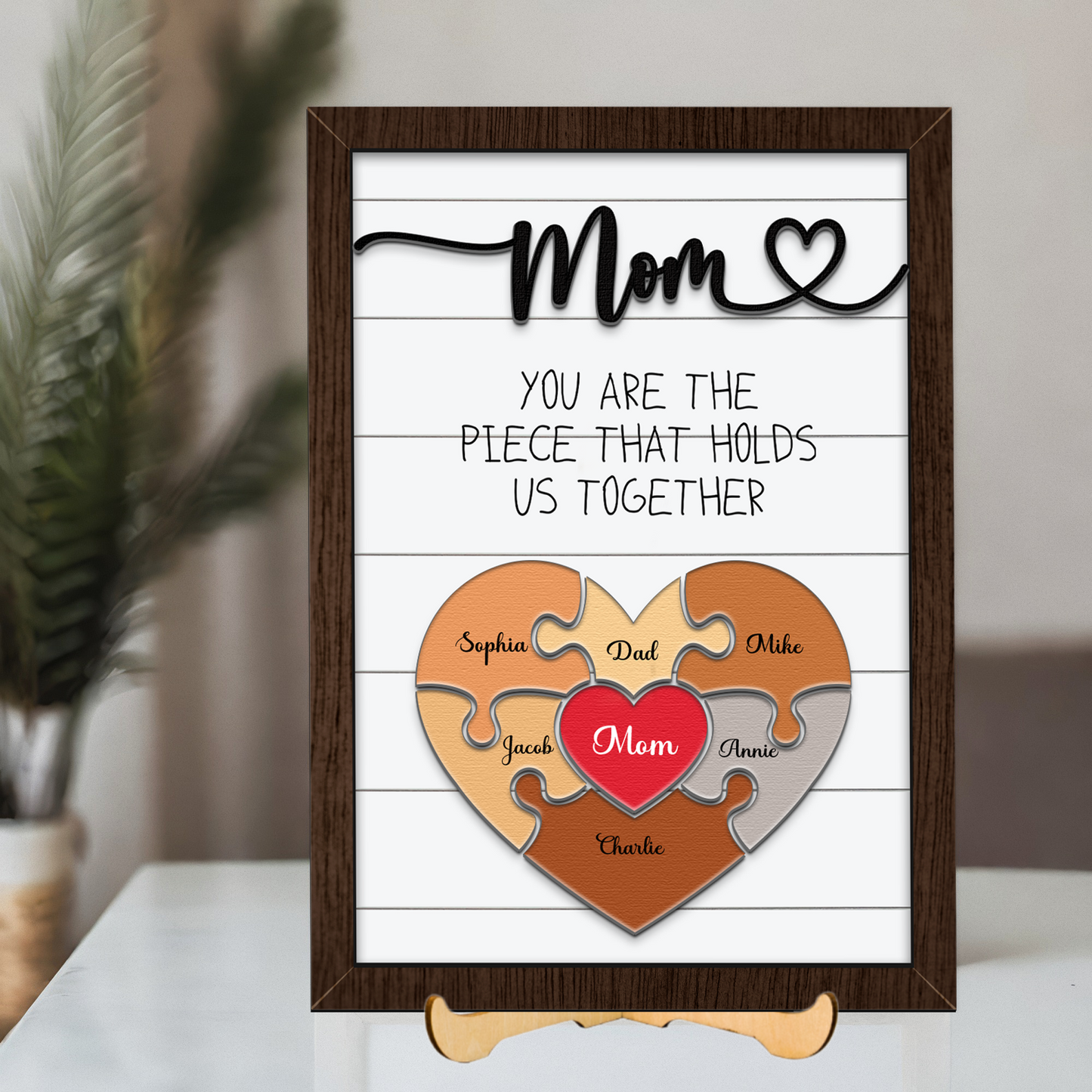 Mother's Day Personalized Mom Heart Puzzle Sign