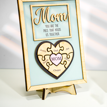 Mother's Day Personalized Mom Heart Puzzle Sign