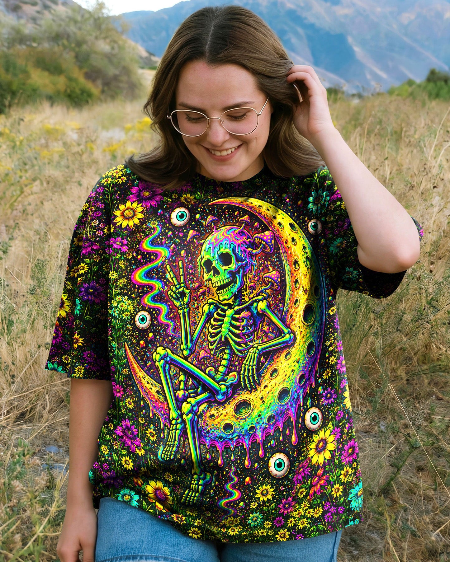 GLOWING MOON SKELETON SKULL ALL OVER PRINT  - TLNT1205263