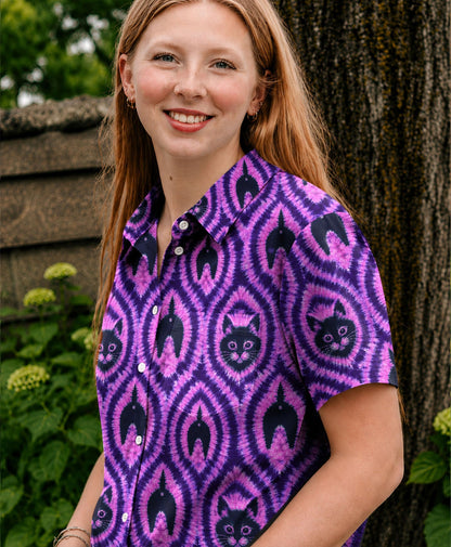 FUNNY CAT PATTERN BUTTON-DOWN COLLAR SHIRT  - TLHN0306262