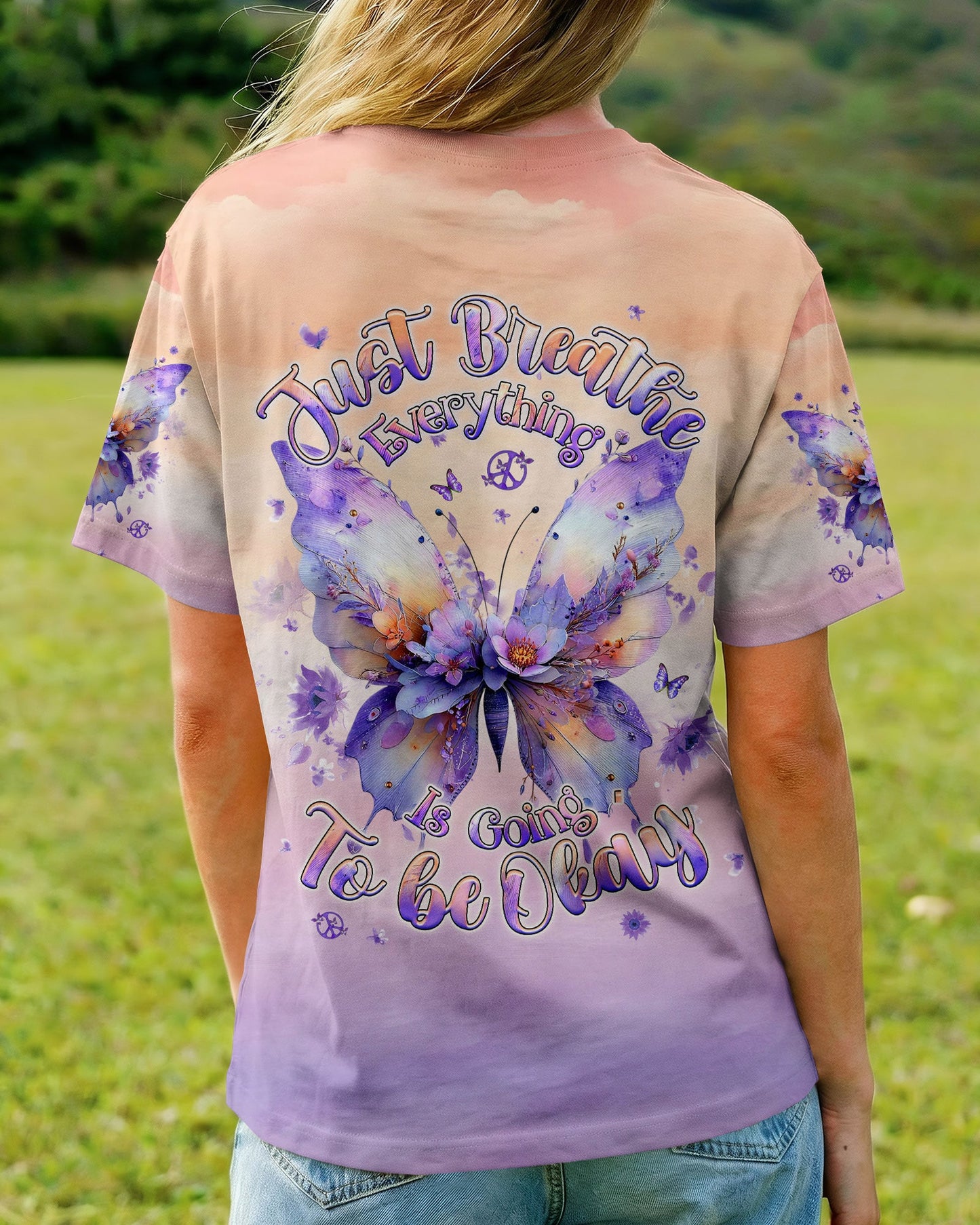JUST BREATHE BUTTERFLY FLORAL  ALL OVER PRINT - TLHG0204261