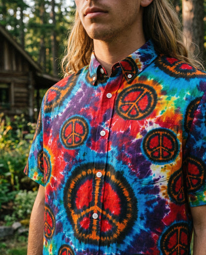 RAINBOW PEACE BURST BUTTON-DOWN COLLAR SHIRT - KMTM0206262