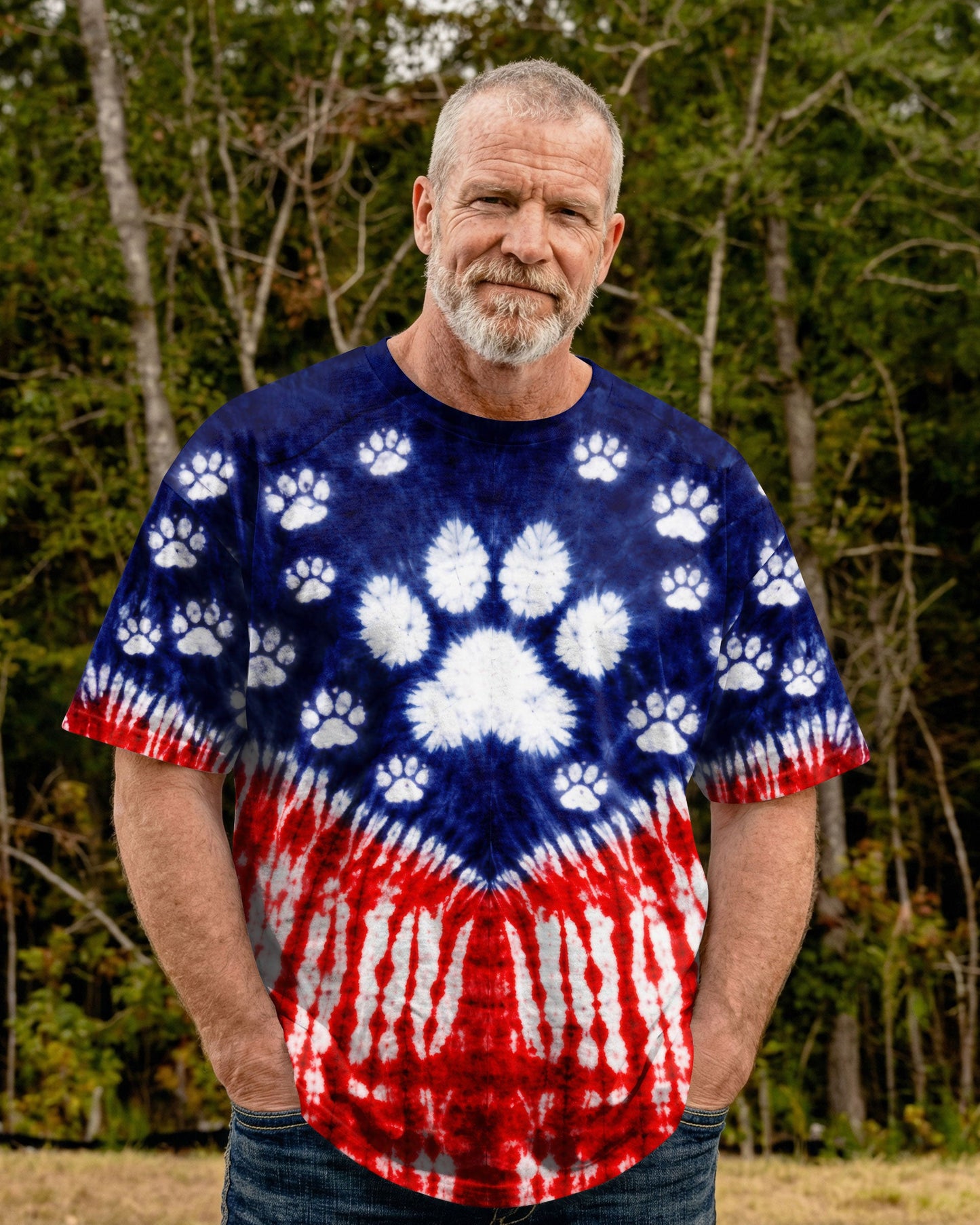 PAW PRINT RED WHITE & BLUE V SWIRL ALL OVER PRINT - TLTW0104263