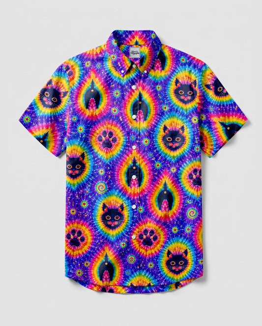 FUNNY CAT PAW PRINT BUTTON-DOWN COLLAR SHIRT - TLHN1606262