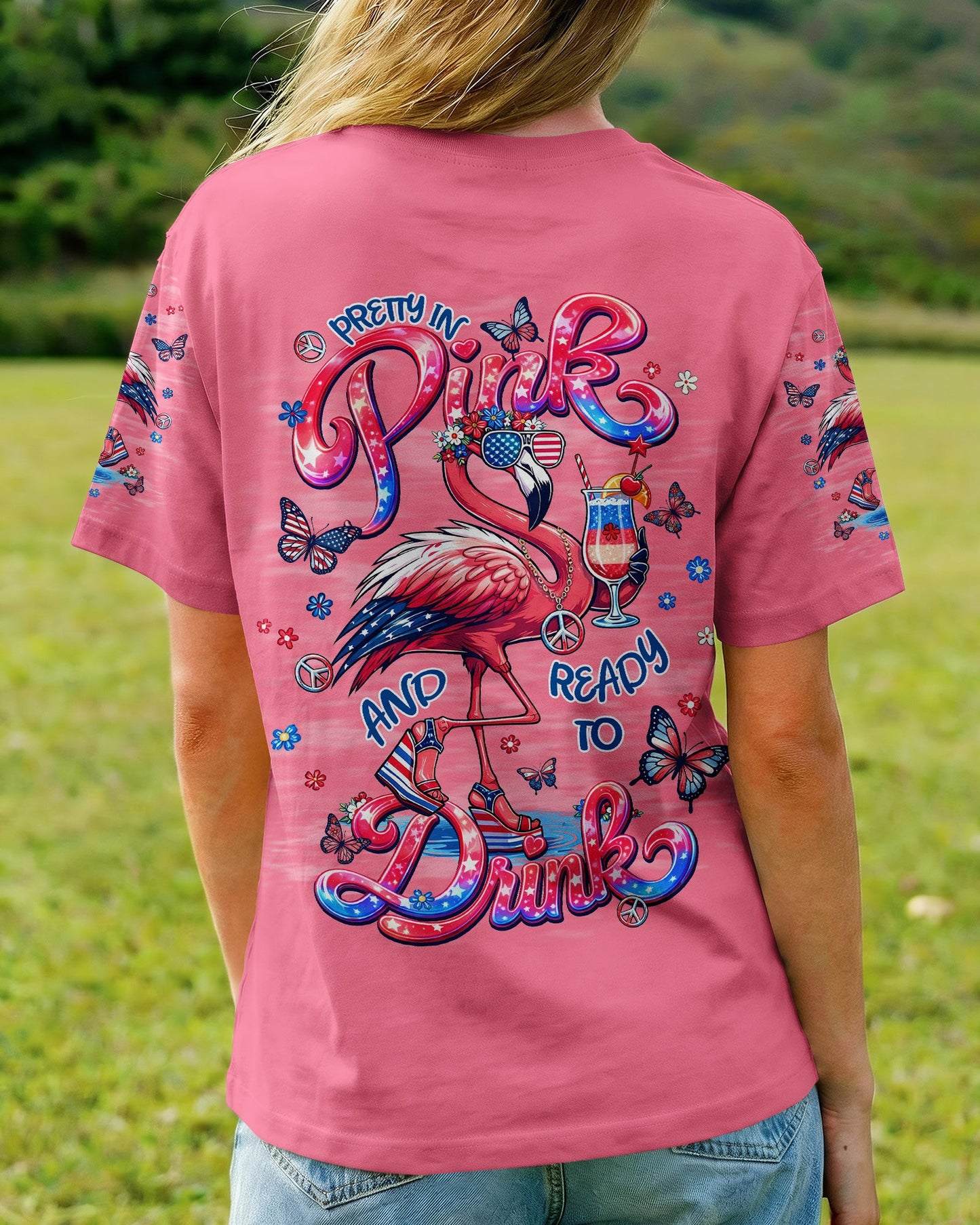 PRETTY IN PINK FLAMINGO STARS AND STRIPES ALL OVER PRINT - TLNT0104262