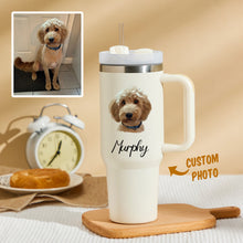 Load image into Gallery viewer, Pet Dog Cat Personalized Text 40oz Insulated Mug with Handle and Straw Stainless Steel Custom Travel Cup Gift for Family Friends Couples
