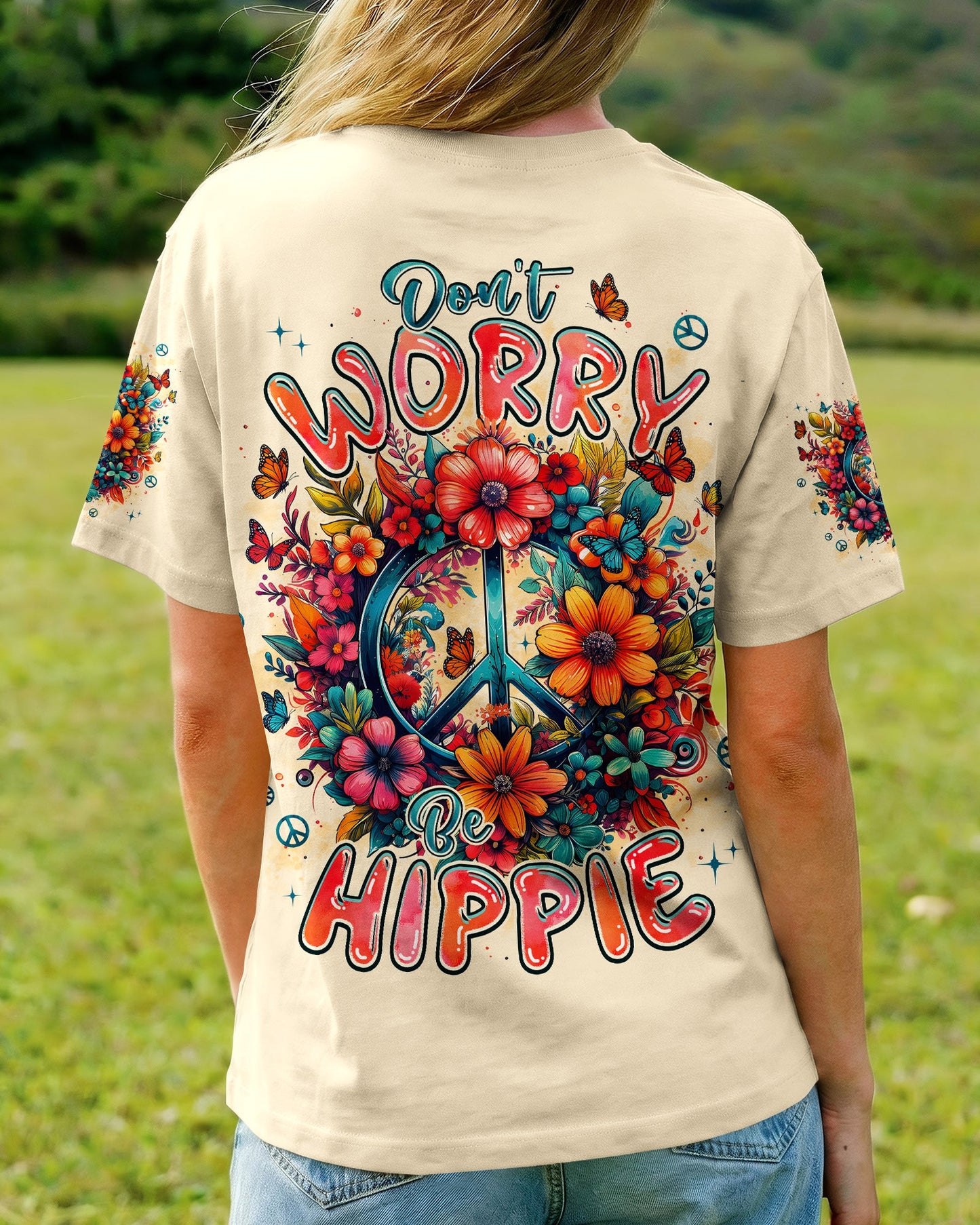 DON'T WORRY BE HIPPIE FLOWERS ALL OVER PRINT - TYPQ1404261