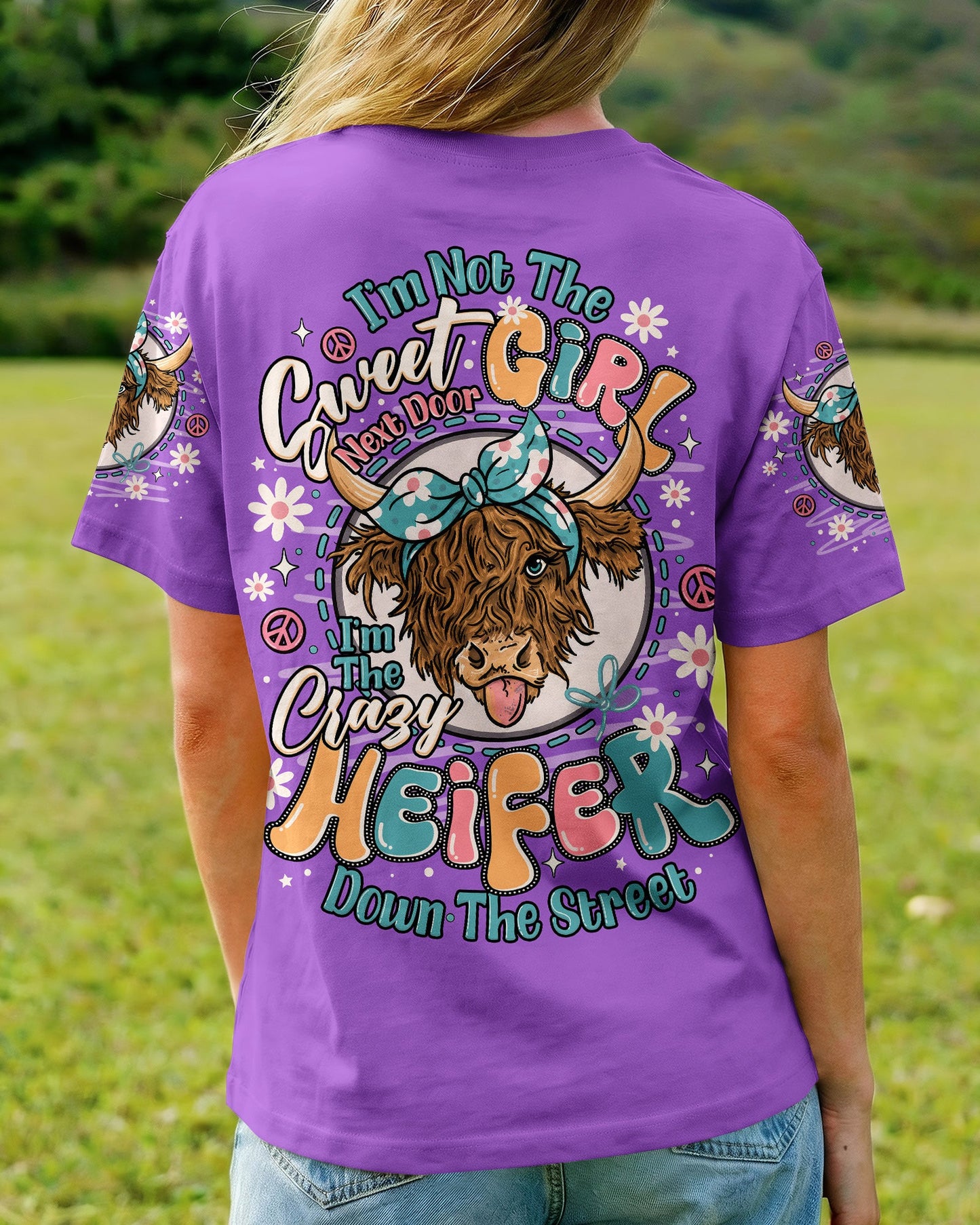 CRAZY HEIFER DOWN THE STREET COW ALL OVER PRINT - TLNO1506261