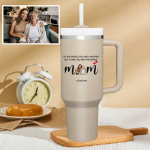 Load image into Gallery viewer, Mother&#39;s Day To Me You Are The World Personalized Text 40oz Insulated Mug with Handle and Straw Stainless Steel Custom Travel Cup Gift for Family Friends Couples
