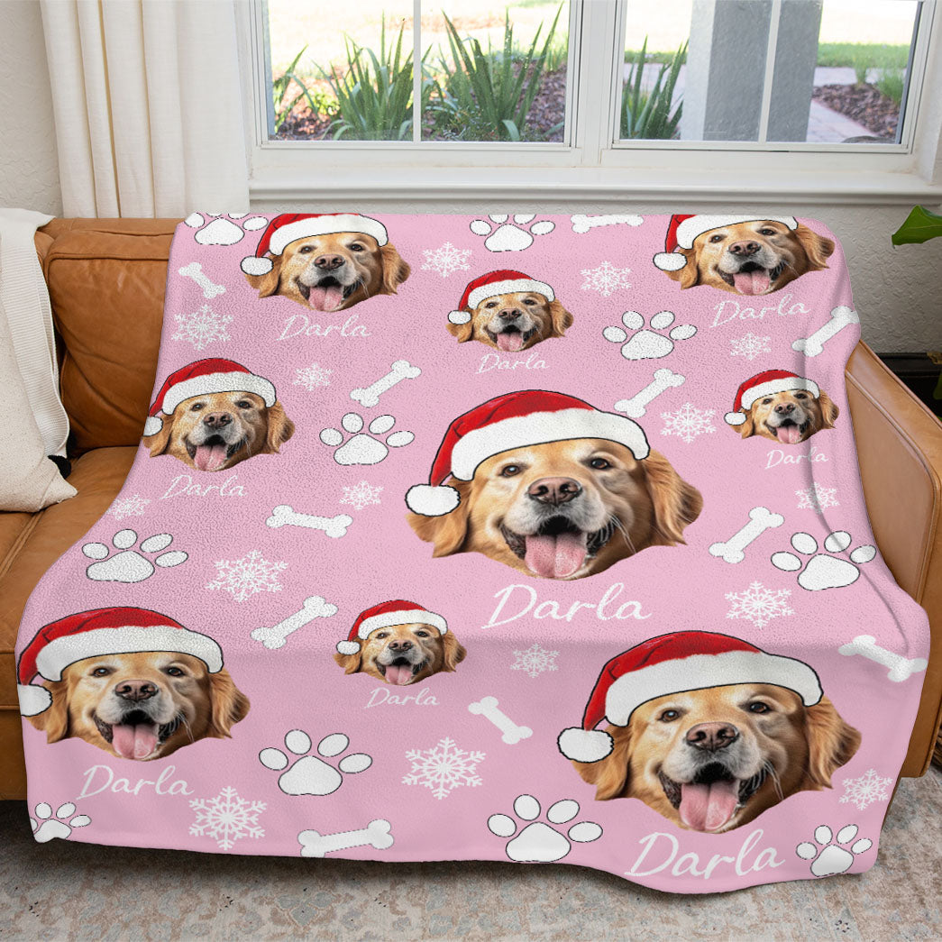 Personalized Pet Dog Cat Photo And Name Christmas Custom Soft Blanket