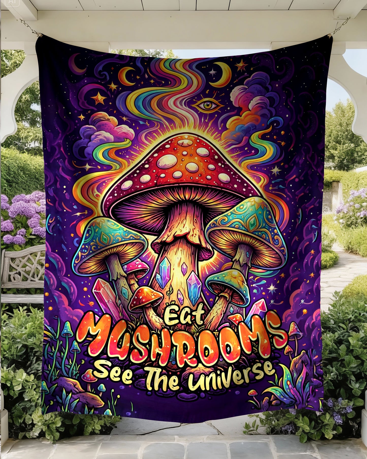 EAT MUSHROOMS SEE THE UNIVERSE FLEECE BLANKET - TYPQ1202263