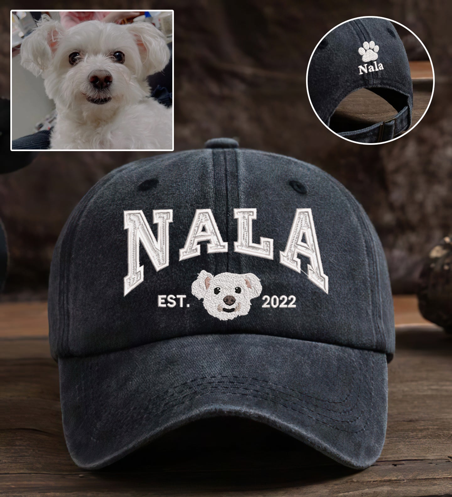Personalized Embroidered Pet Dog Cat Dyed Cap With Name And Paw On Back