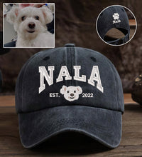 Load image into Gallery viewer, Personalized Embroidered Pet Dog Cat Dyed Cap With Name And Paw On Back
