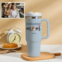 Load image into Gallery viewer, Mother&#39;s Day To Me You Are The World Personalized Text 40oz Insulated Mug with Handle and Straw Stainless Steel Custom Travel Cup Gift for Family Friends Couples
