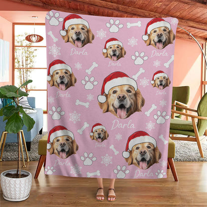 Personalized Pet Dog Cat Photo And Name Christmas Custom Soft Blanket