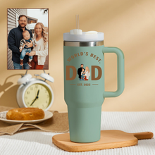 Load image into Gallery viewer, Father&#39;s Day World&#39;s Best Dad Personalized Text 40oz Insulated Mug with Handle and Straw Stainless Steel Custom Travel Cup Gift for Family Friends Couples
