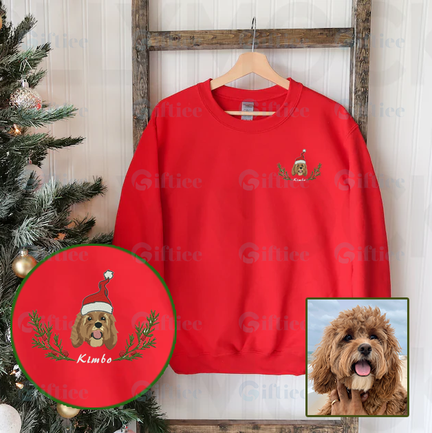 Personalized Embroidered Christmas Mistletoe Pet Dog Cat Hoodie Sweatshirt T-Shirt