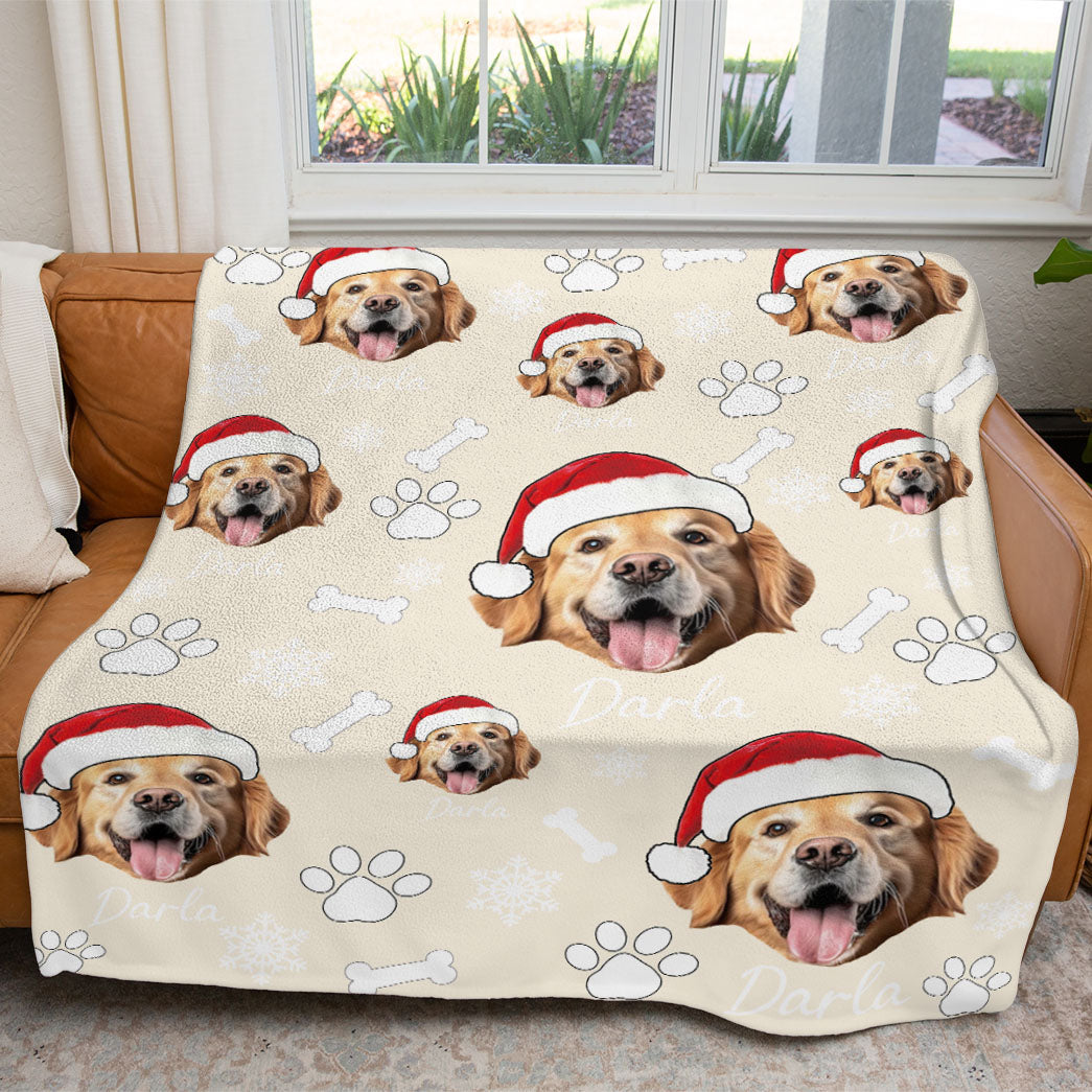 Personalized Pet Dog Cat Photo And Name Christmas Custom Soft Blanket