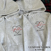 Load image into Gallery viewer, Valentine Embroidered Custom Names &amp; Date Couple Hoodie Sweatshirt T-shirt
