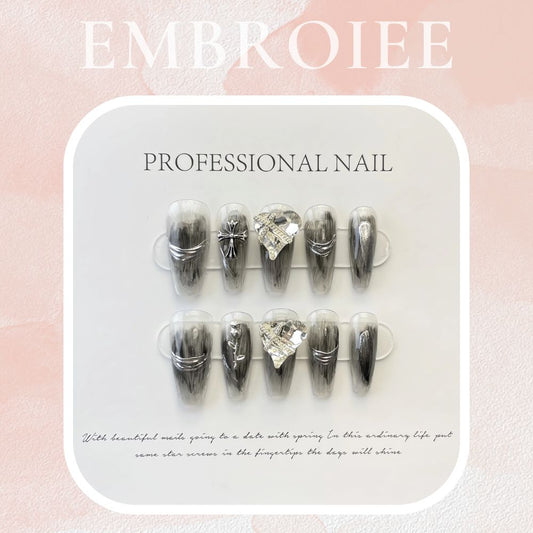 Black And White Prologue Hand-painted Press On Nails