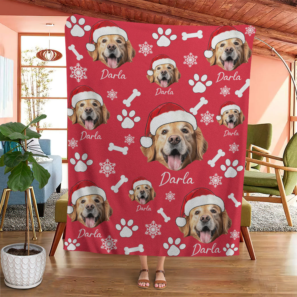 Personalized Pet Dog Cat Photo And Name Christmas Custom Soft Blanket