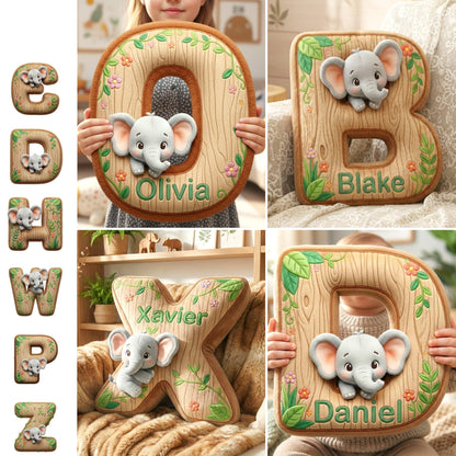“Bring the Jungle Home” - Elephant Alphabet Letters Pillow - Personalized Gifts for Elephant Lovers Pillow PopCulturePrints