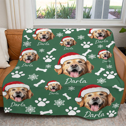 Personalized Pet Dog Cat Photo And Name Christmas Custom Soft Blanket