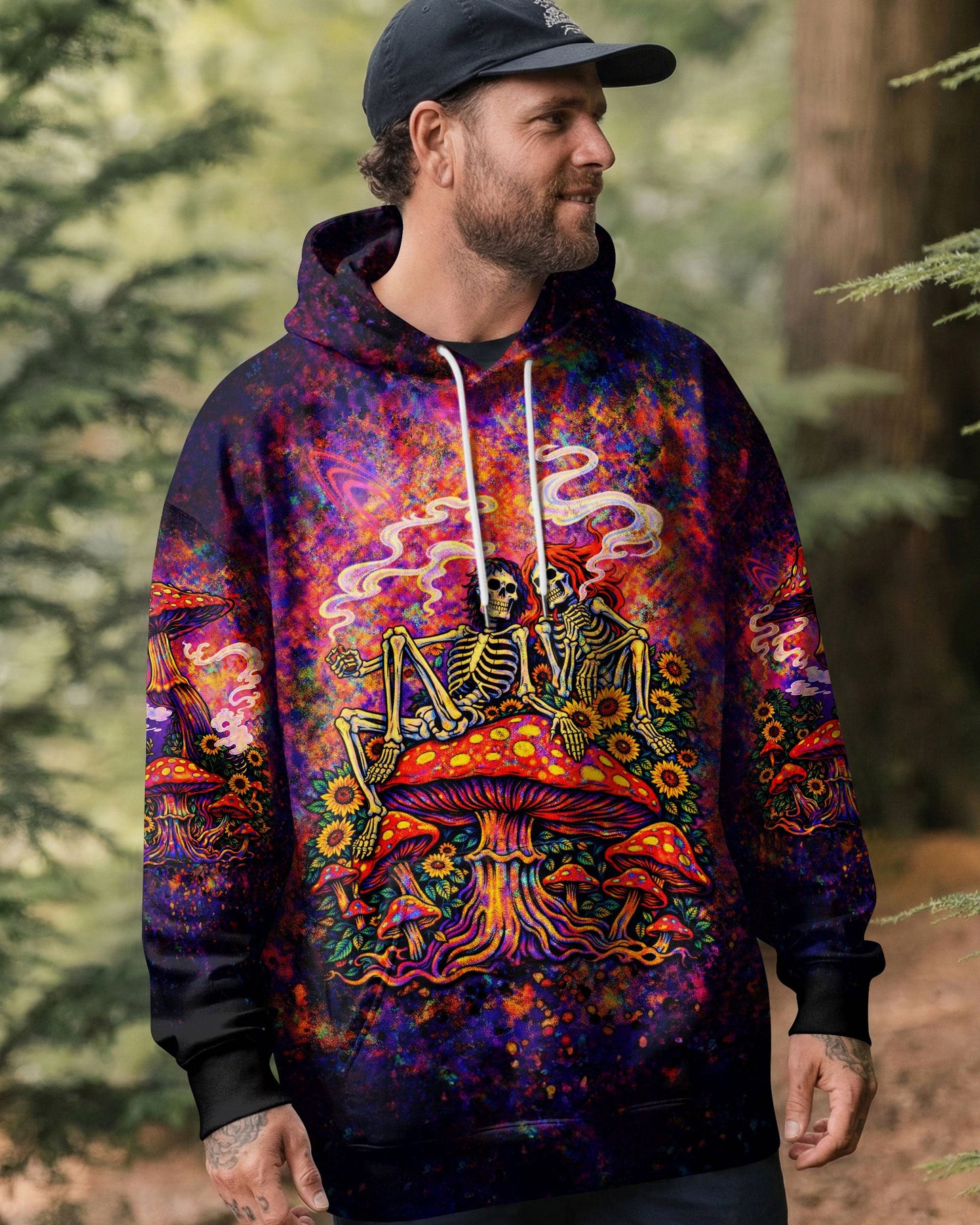PSYCHEDELIC SKELETON SUNFLOWER MUSHROOM ALL OVER PRINT  - TLTW2104261