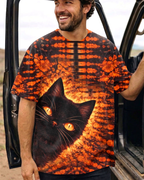 BLACK CAT BLACK & ORANGE SWIRL ALL OVER PRINT - TLHN0604261