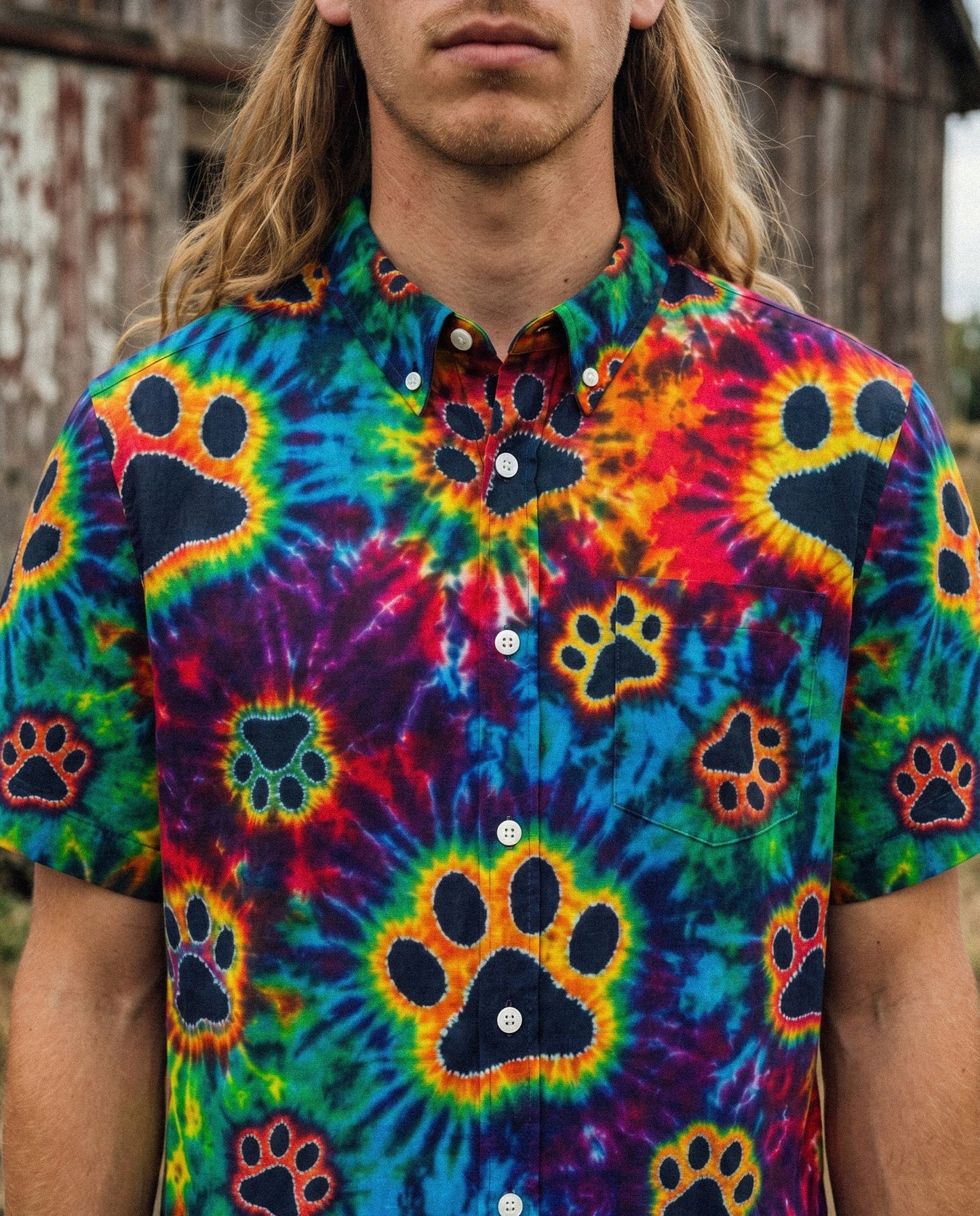 COLORFUL BURST PAW PRINT BUTTON-DOWN COLLAR SHIRT - KMTM0206263