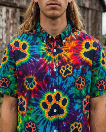 COLORFUL BURST PAW PRINT BUTTON-DOWN COLLAR SHIRT - KMTM0206263