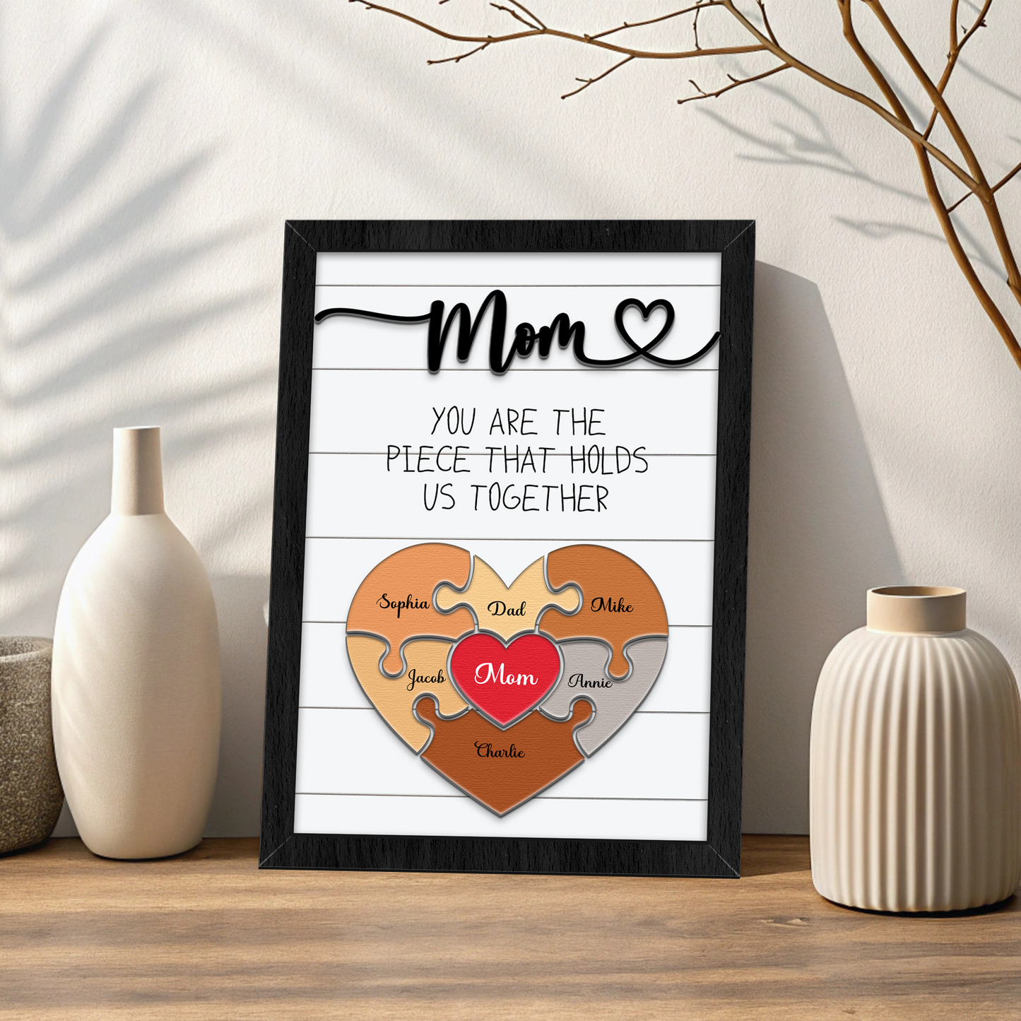 Mother's Day Personalized Mom Heart Puzzle Sign