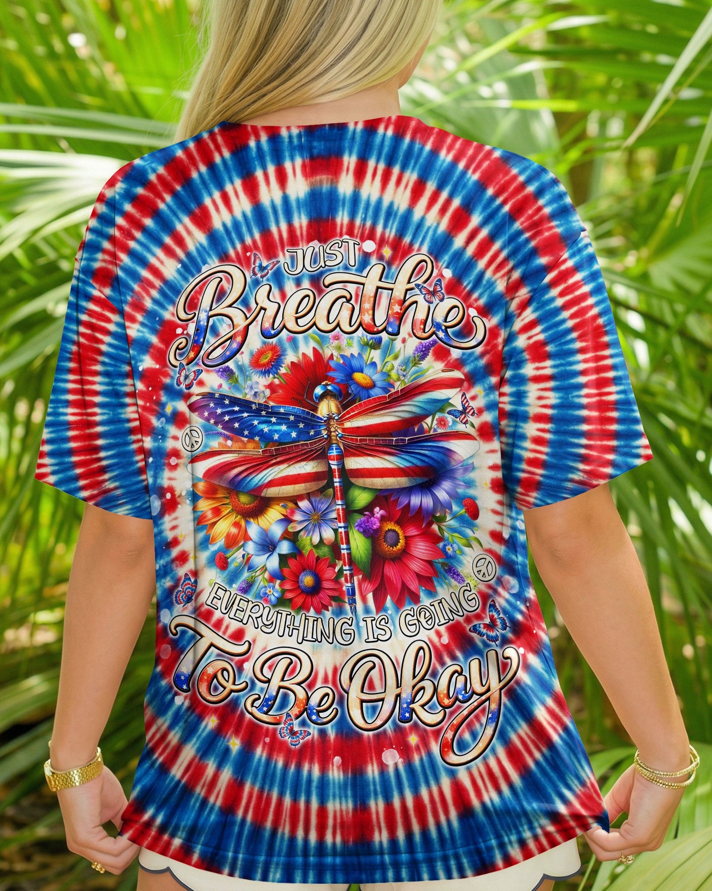 JUST BREATHE DRAGONLY  FLORAL RED WHITE & BLUE SWIRL ALL OVER PRINT  - TLNT0904263